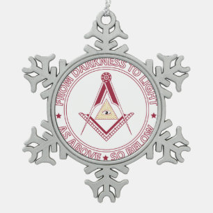 Freemasonry symbol snowflake pewter christmas ornament