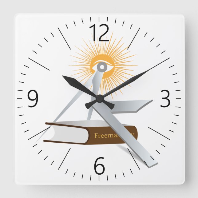 Freemasonry symbols square wall clock (Front)
