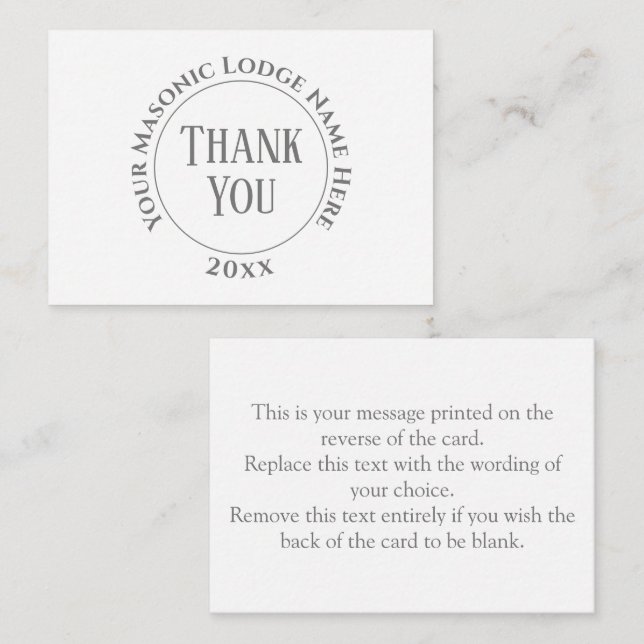 Freemasons Masonic Ladies Night Thank You Note Car Card (Front/Back)