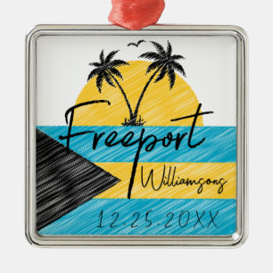 Freeport Bahamas Flag Palm Tree Sunset Souvenirs Metal Tree Decoration