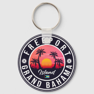Freeport Bahamas Retro Sunset Souvenirs 60s Key Ring