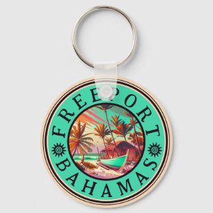 Freeport Bahamas Retro Sunset Travel Souvenir 50s Key Ring