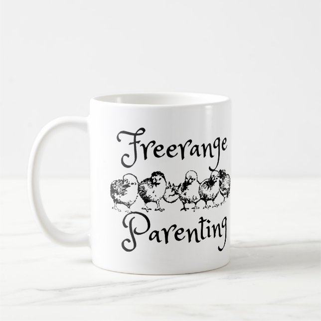 Freerange Parenting with Outline of Chicks Coffee Mug (Left)
