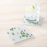 Freeride Alpine Skiers Skiing Illustration  Glass Coaster<br><div class="desc">Cool winter themed skier pattern design with skiers skiing down alpine ski resort slopes among snow covered fir trees in alps. Freeride skiers are wearing colourful vintage retro ski suits, skiing downhill with skis on a white snowy mountain landscape background. Wonderful winter sport fun gift for a skier in your...</div>