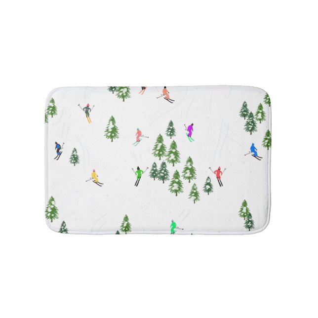 Freeride Alpine Skiers Skiing Illustration Party   Bath Mat (Front)
