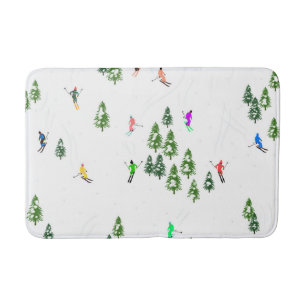 Freeride Alpine Skiers Skiing Illustration Party Bath Mat