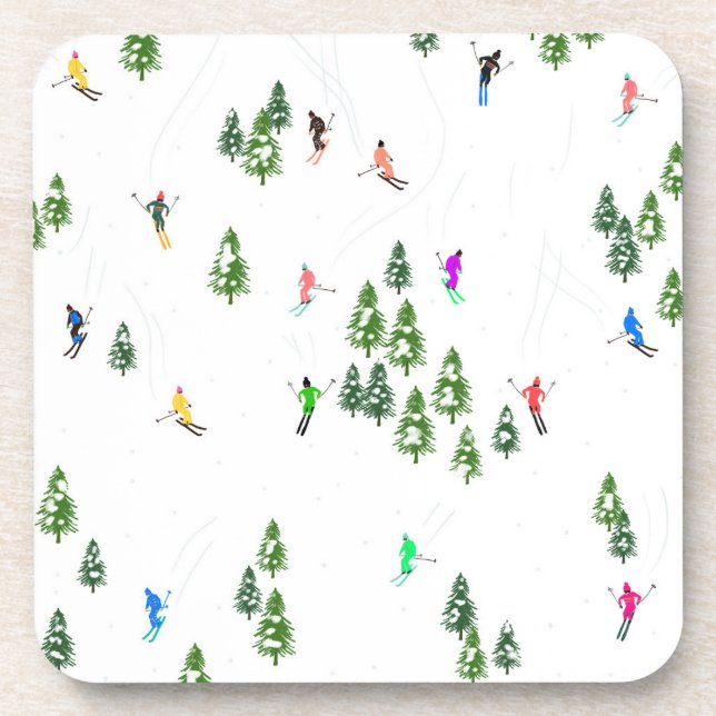 Freeride Alpine Skiers Skiing Illustration Party   Coaster (Front)