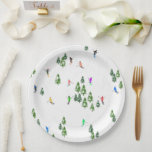 Freeride Alpine Skiers Skiing Illustration Party  Paper Plate<br><div class="desc">Cool winter themed skier pattern design with skiers skiing down alpine ski resort slopes among snow covered fir trees in alps. Freeride skiers are wearing colourful vintage retro ski suits, skiing downhill with skis on a white snowy mountain landscape background. Wonderful winter sport fun gift for a skier in your...</div>