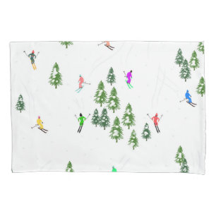 Freeride Alpine Skiers Skiing Illustration Party   Pillowcase