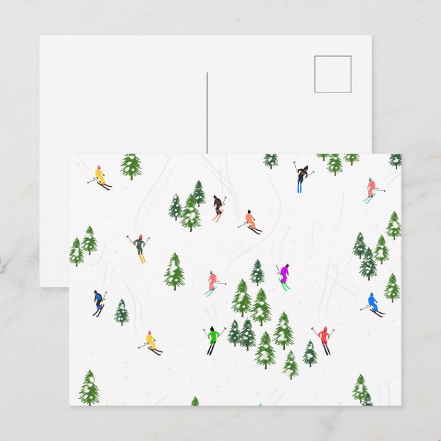 Freeride Alpine Skiers Skiing Illustration Party   Postcard (Front/Back)