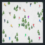 Freeride Alpine Skiers Skiing Illustration Party  Poster<br><div class="desc">Cool winter themed skier pattern design with skiers skiing down alpine ski resort slopes among snow covered fir trees in alps. Freeride skiers are wearing colourful vintage retro ski suits, skiing downhill with skis on a white snowy mountain landscape background. Wonderful winter sport fun gift for a skier in your...</div>