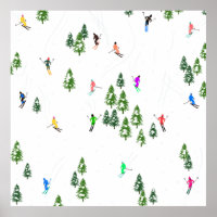 Freeride Alpine Skiers Skiing Illustration Party  