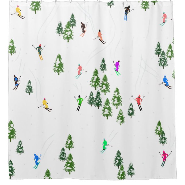 Freeride Alpine Skiers Skiing Illustration Party   Shower Curtain (Front)