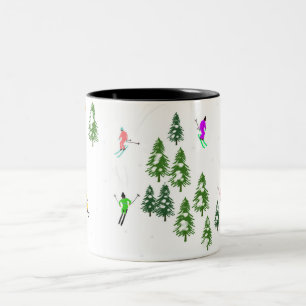 Freeride Alpine Skiers Skiing Illustration Party Two-Tone Coffee Mug