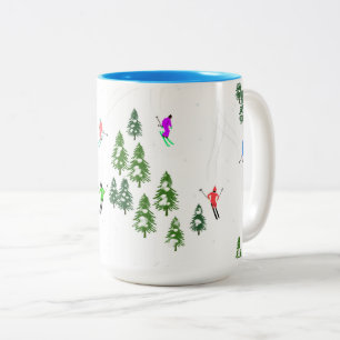 Freeride Alpine Skiers Skiing Illustration Party   Two-Tone Coffee Mug