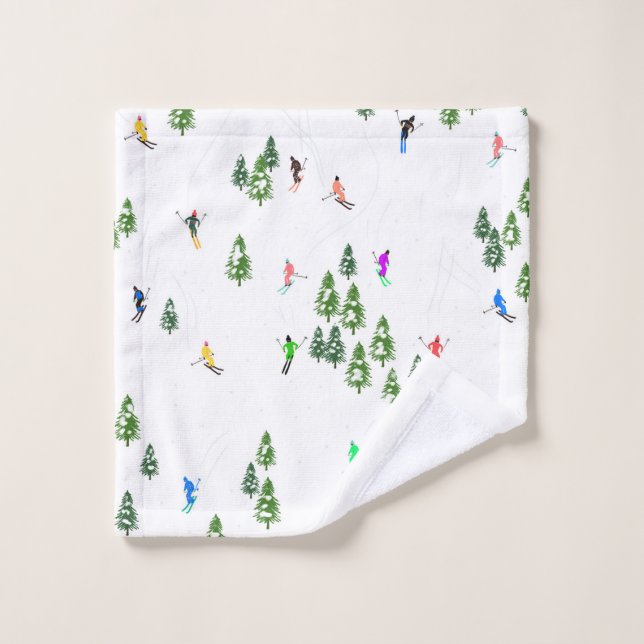 Freeride Alpine Skiers Skiing Illustration Party   Wash Cloth (Wash Cloth)