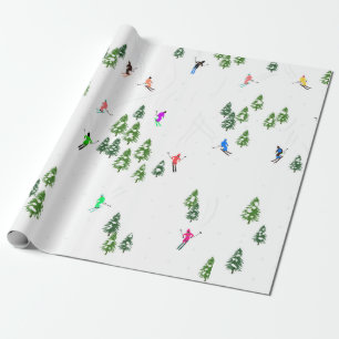 Freeride Alpine Skiers Skiing Illustration Party Wrapping Paper
