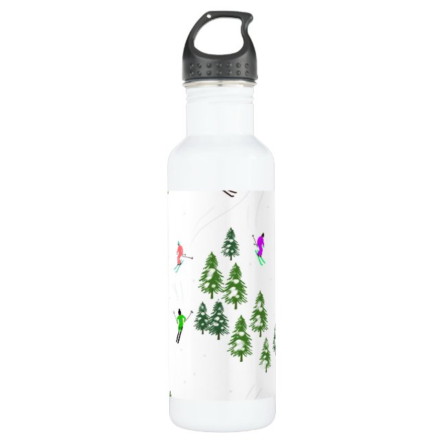 Freeride Alpine Skiers Skiing illustration Ski  710 Ml Water Bottle (Front)