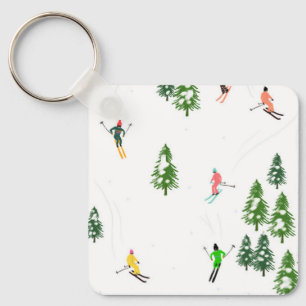 Freeride Alpine Skiers Skiing illustration Ski Key Ring