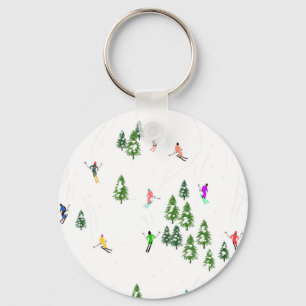 Freeride Alpine Skiers Skiing illustration Ski Key Ring