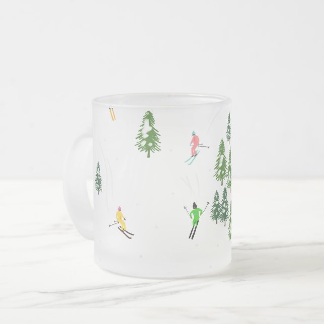 Freeride Alpine Skiers Skiing Illustration Skier Frosted Glass Coffee Mug (Front Left)
