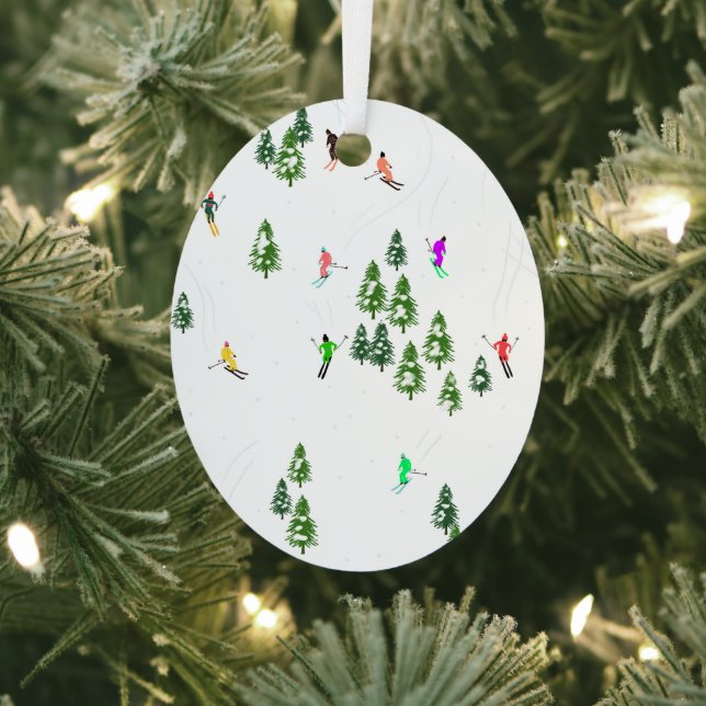 Freeride Alpine Skiers Skiing Illustration Xmas Metal Tree Decoration (Insitu)
