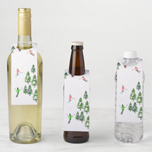 Freeride Alpine Skiers Skiing Ski Skis Art Party  Bottle Tag