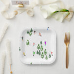 Freeride Alpine Skiers Skiing Ski Skis Art Party  Paper Plate<br><div class="desc">Cool winter themed skier pattern design with skiers skiing down alpine ski resort slopes among snow covered fir trees in alps. Freeride skiers are wearing colourful vintage retro ski suits, skiing downhill with skis on a white snowy mountain landscape background. Wonderful winter sport fun gift for a skier in your...</div>