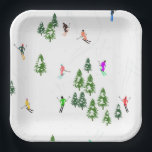 Freeride Alpine Skiers Skiing Ski Skis Art Party  Paper Plate<br><div class="desc">Cool winter themed skier pattern design with skiers skiing down alpine ski resort slopes among snow covered fir trees in alps. Freeride skiers are wearing colourful vintage retro ski suits, skiing downhill with skis on a white snowy mountain landscape background. Wonderful winter sport fun gift for a skier in your...</div>