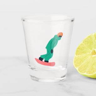 Freeride Snowboarder Green Suit Snowboarding Shot Glass