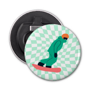 Freeride Snowboarder In Green Suit Chequered Bottle Opener