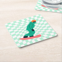 Freeride Snowboarder In Green Suit Chequered