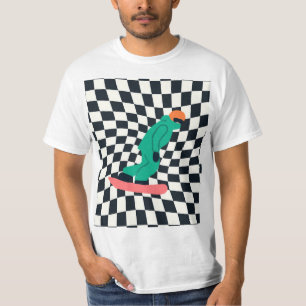 Freeride Snowboarder In Green Suit Chequered   T-Shirt