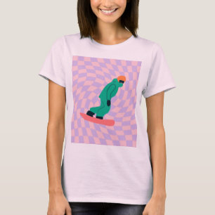 Freeride Snowboarder In Green Suit Chequered      T-Shirt