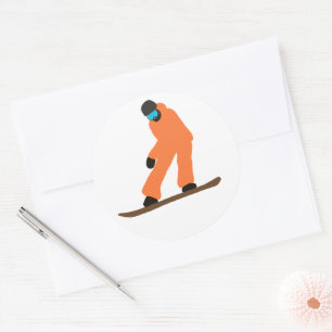 Freeride Snowboarder In Orange Suit Illustration Classic Round Sticker
