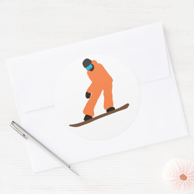 Freeride Snowboarder In Orange Suit Illustration Classic Round Sticker (Envelope)