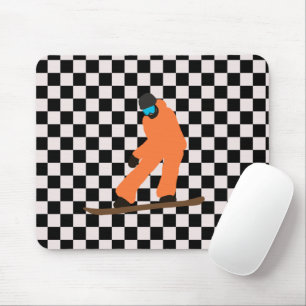 Freeride Snowboarder Orange Suit Chequered Mouse Mat