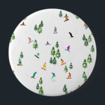 Freeride Snowboarder Snowboarding Illustration   10 Cm Round Badge<br><div class="desc">Cool whimsical illustration art of colorful snowboarders,  snowboarding downhill in mountains among pine,  spruce,  fir trees on fresh snow powder. Snowboard and xmas outdoor sport in a winter forest. Snowboarder gifts. Snowboarding Christmas decor.</div>