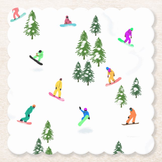 Freeride Snowboarder Snowboarding Illustration   Paper Coaster (Front)