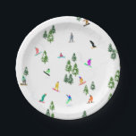 Freeride Snowboarder Snowboarding Illustration  Paper Plate<br><div class="desc">Cool whimsical illustration art of colourful snowboarders,  snowboarding downhill in mountains among pine,  spruce,  fir trees on fresh snow powder. Snowboard and xmas outdoor sport in a winter forest. Snowboarder gifts. Snowboarding Christmas decor.</div>
