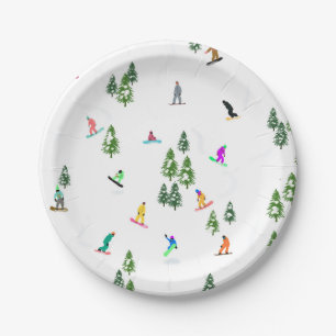 Freeride Snowboarder Snowboarding Illustration Paper Plate