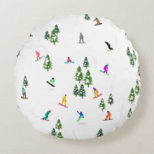 Freeride Snowboarder Snowboarding Illustration    Round Cushion