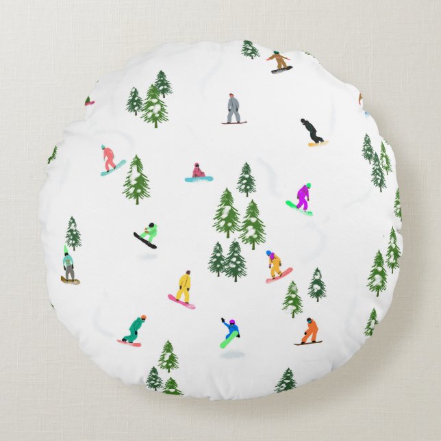 Freeride Snowboarder Snowboarding Illustration    Round Cushion (Front)