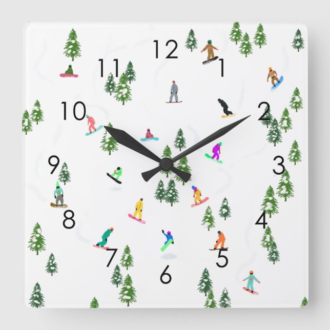 Freeride Snowboarder Snowboarding Illustration    Square Wall Clock (Front)