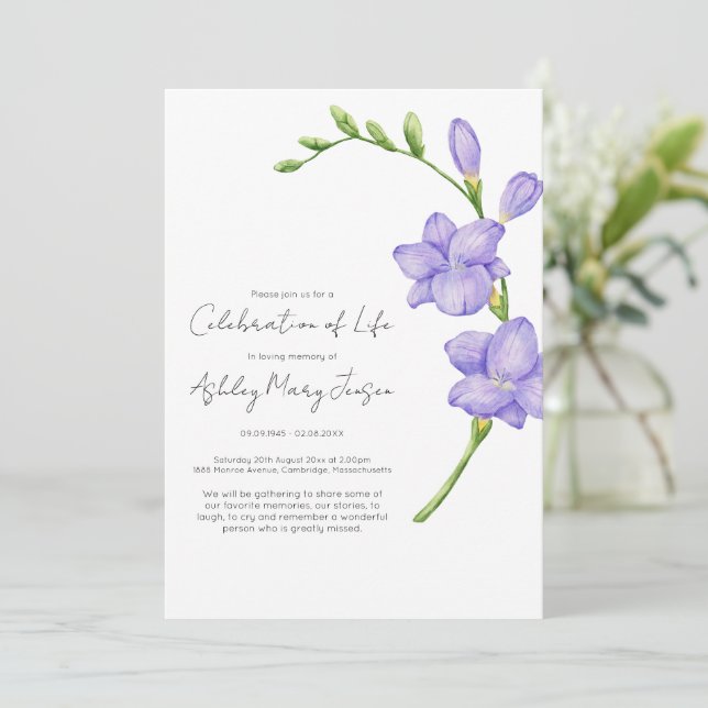 Freesia Celebration of Life Funeral Invitation (Standing Front)