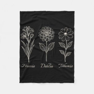 Freesia Dahlia Tithonia Floral Flowers Nature Resi Fleece Blanket