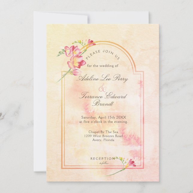 Freesia Sunset Peach Watercolor  Invitation (Front)
