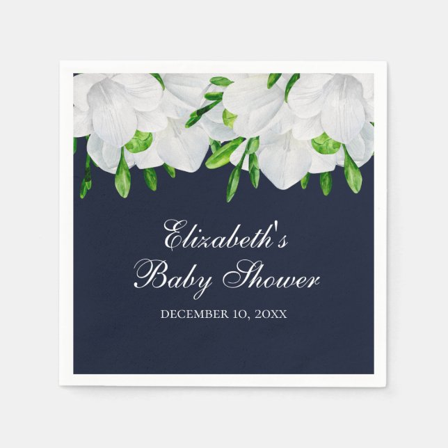 Freesia. White flowers. Garden navy baby shower Napkin (Front)