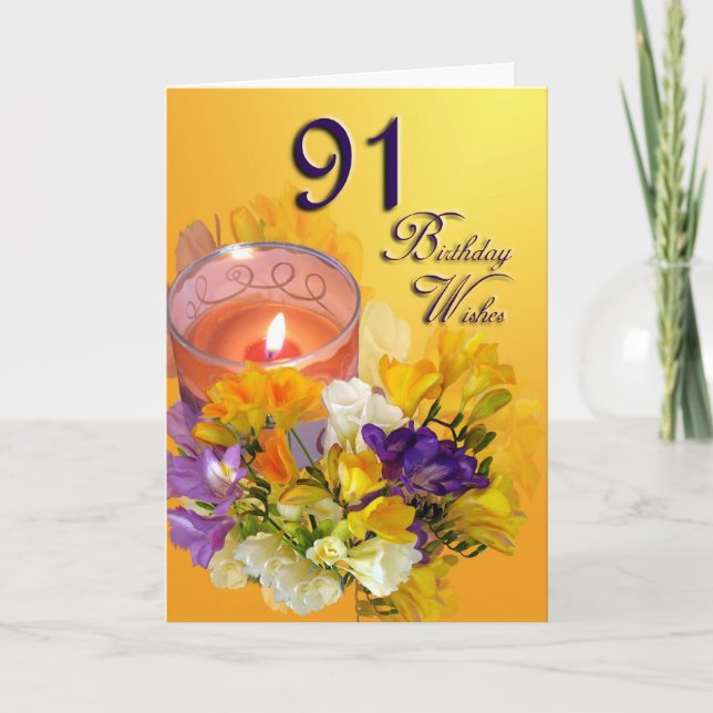 Freesias 91st Birthday Wishes Greeting Card (Front)