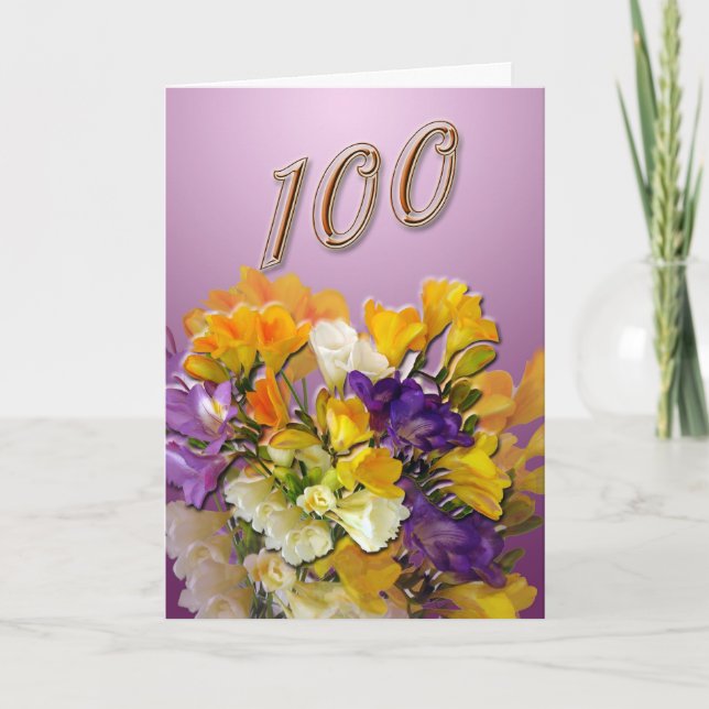 Freesias Happy 100th Birthday Greeting Card (Front)